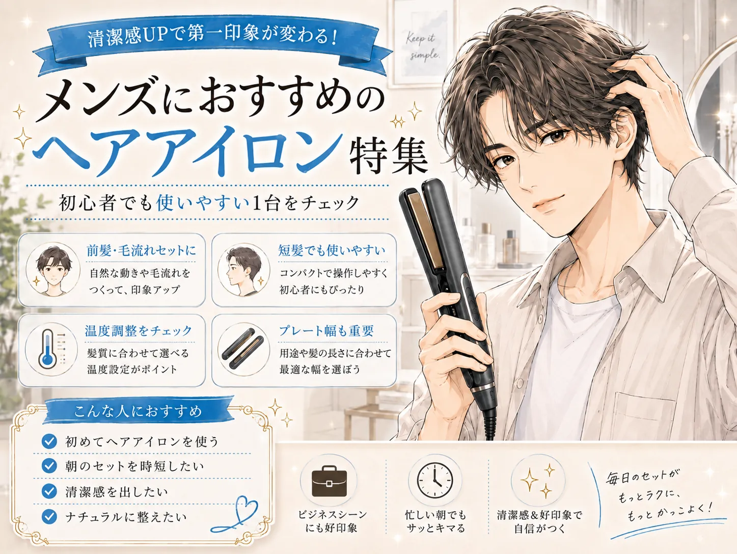 メンズヘアアイロンの選び方｜くせ・寝ぐせ・前髪を目的別に整える一台