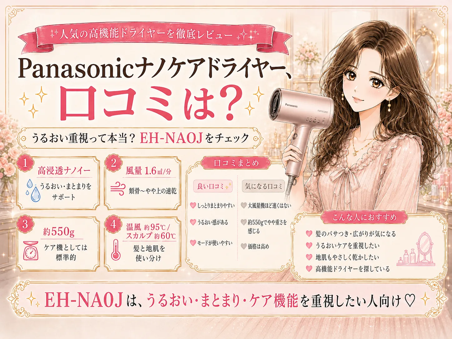 ナノケア ドライヤーの口コミ・評判｜EH-NA0Jのうるおいを検証