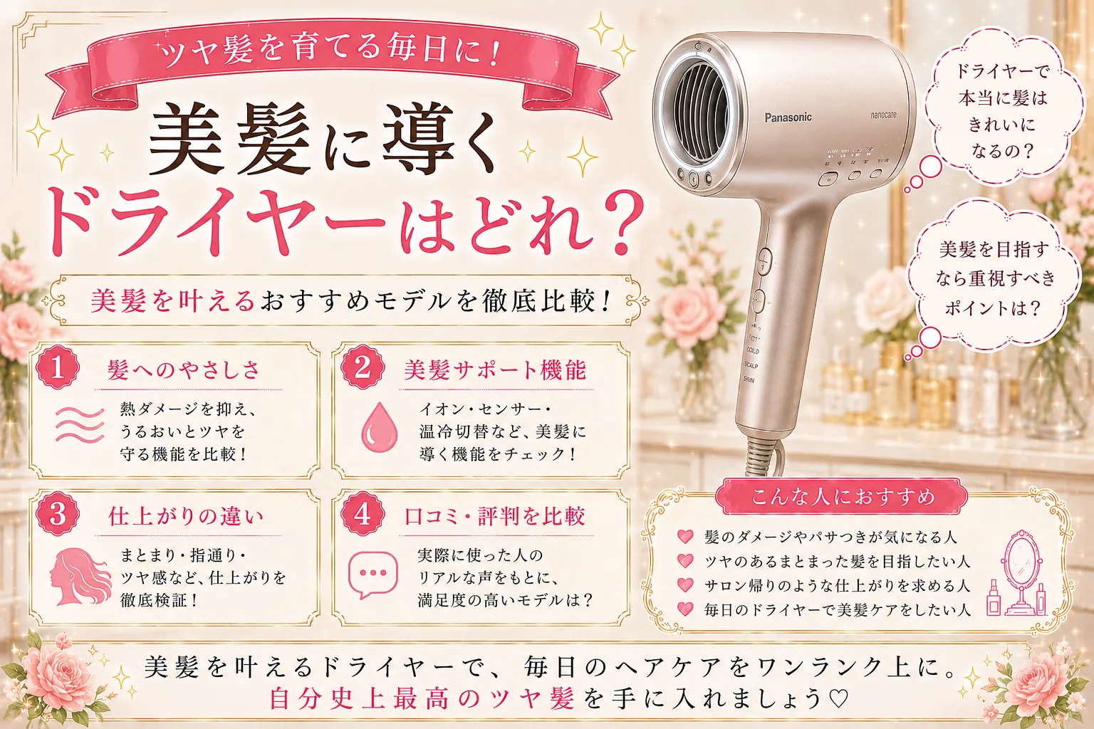 美髪ドライヤーのおすすめ｜ツヤ・ケア機能の種類別に選ぶ8機比較