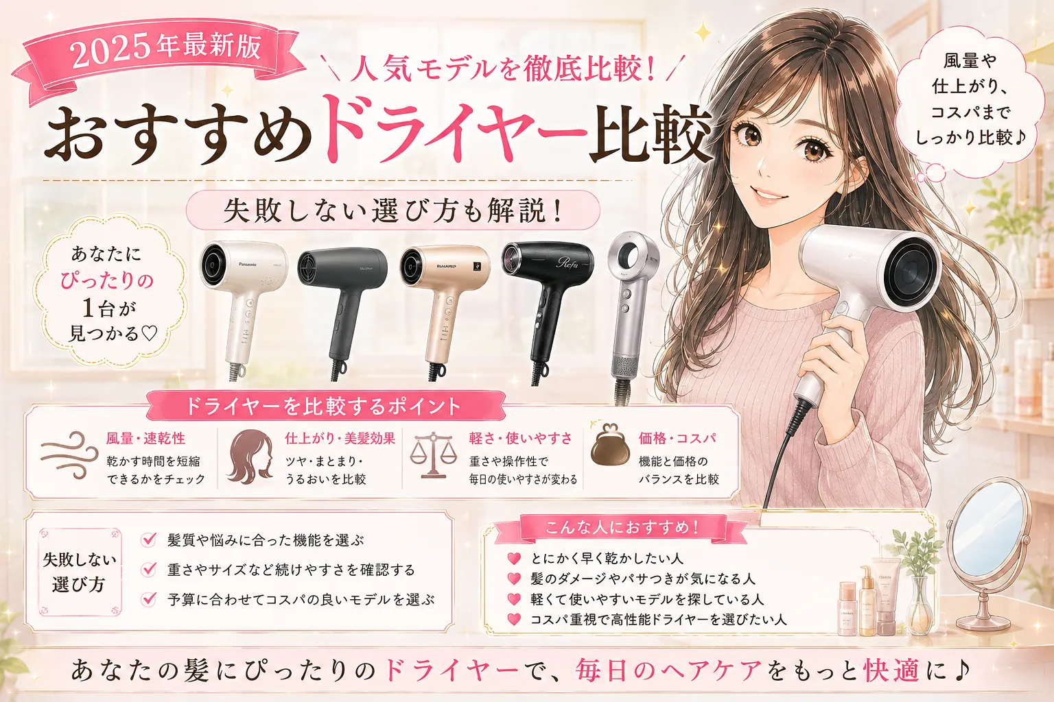 ドライヤーのおすすめ・比較｜速乾×美髪ケア×価格で選ぶ20機種