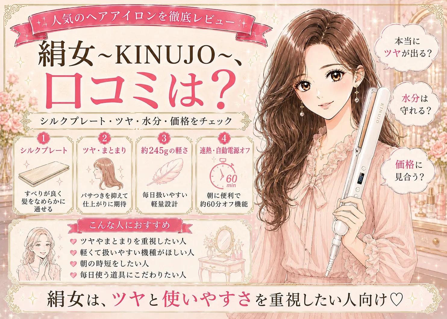 絹女〜KINUJO〜の口コミ・評判｜シルクプレートのツヤと水分保持・価格
