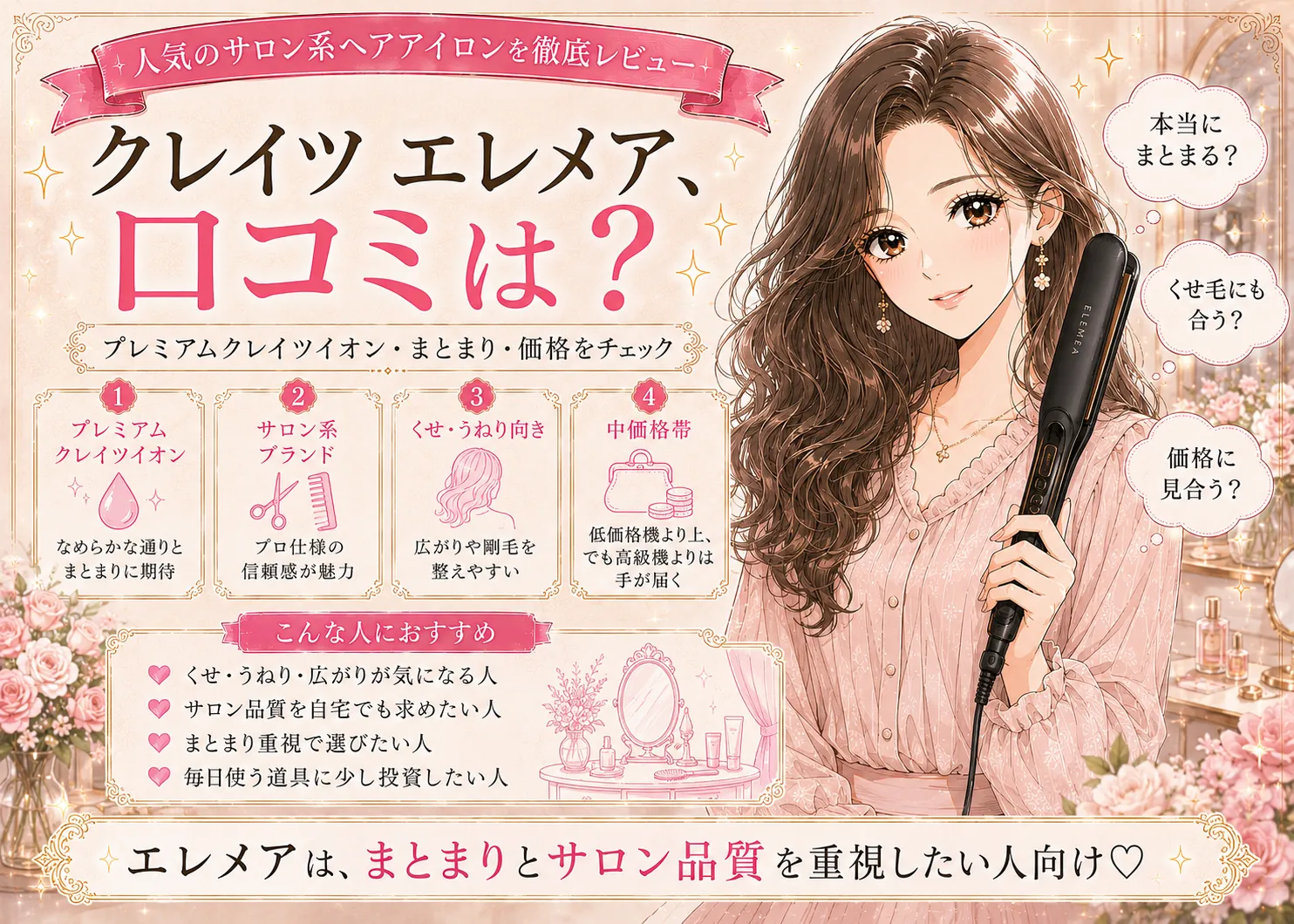 クレイツ エレメアの口コミ・評判｜プレミアムクレイツイオンのまとまりと価格