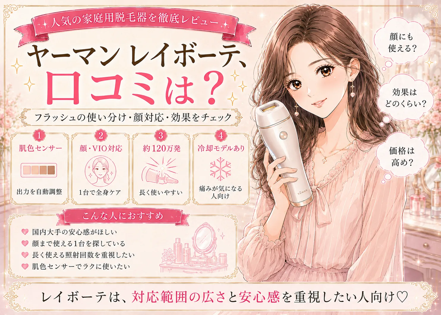 ヤーマン レイボーテの口コミ・評判｜フラッシュの使い分けと顔対応・効果