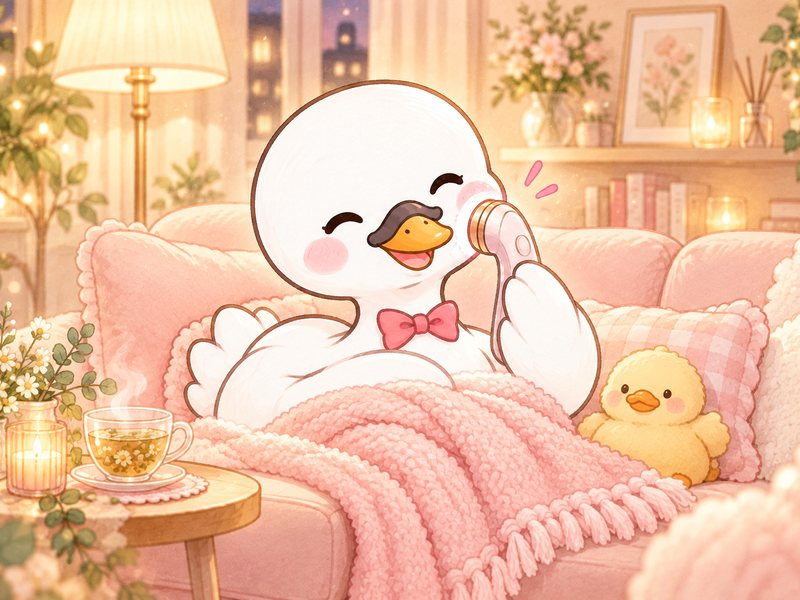 美顔器を使う白鳥のイラスト