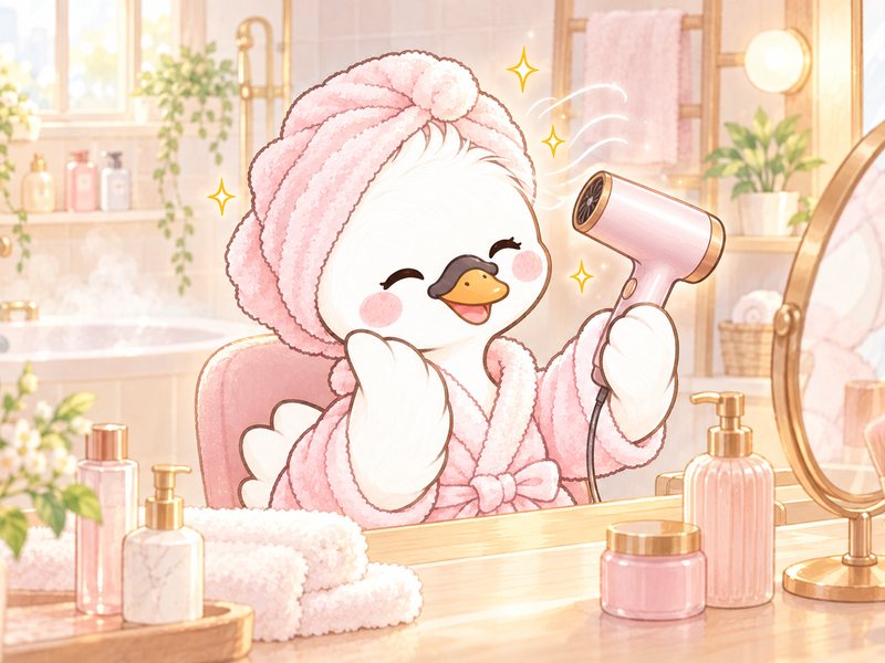 ドライヤーを使う白鳥のイラスト