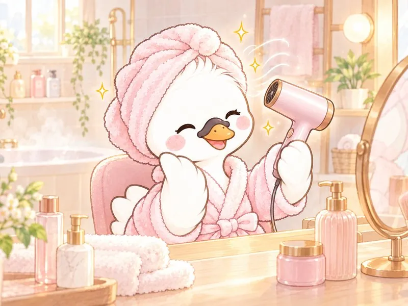 ドライヤーを使う白鳥のイラスト