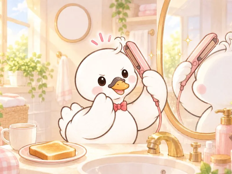 ヘアアイロンを使う白鳥のイラスト