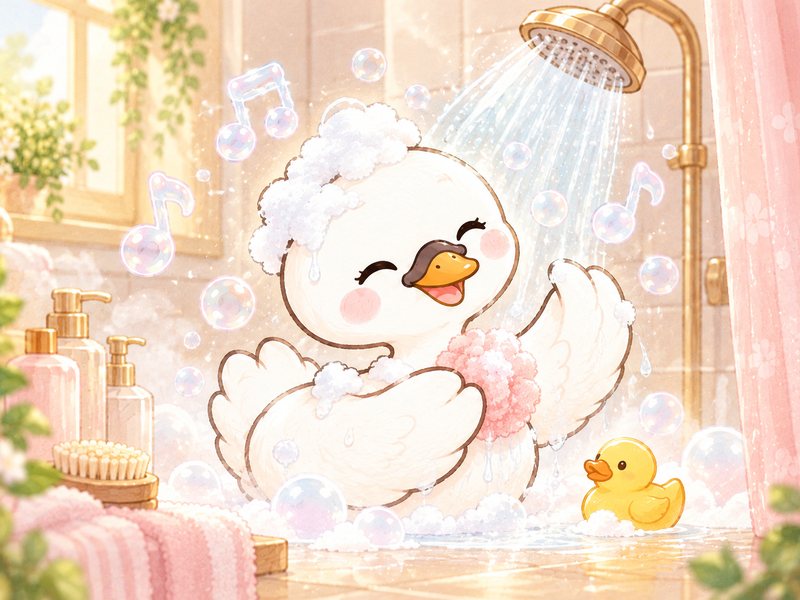 シャワーヘッドを使う白鳥のイラスト