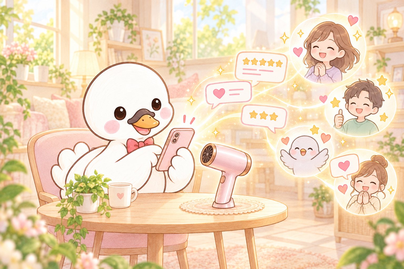 スマホで口コミを書く白鳥。その声が、次に買う人たちに届いている様子