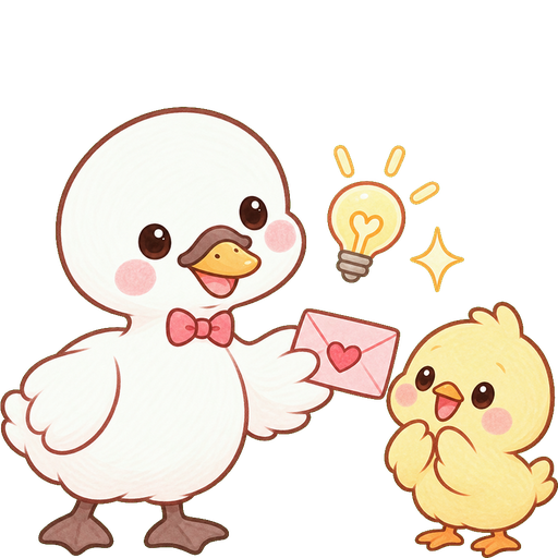 ハートの手紙をひよこに渡す白鳥